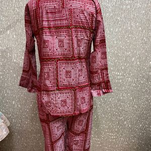 Women Co-ord Set Viscose Rayon Red Colour