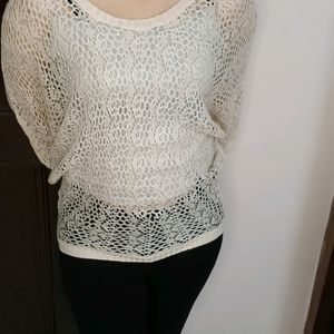 Leshop Women Beige Loose Fisher Style Crochet Top