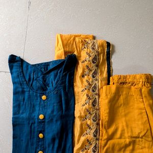 Yellow Blue Kurta Fully Embroided Dupatta Like Ne