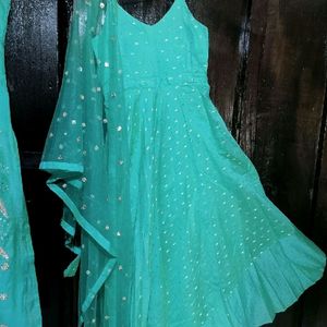 Sea Green Glass Work Embroidery Pretty Dress