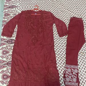 New Without Tag Chikankari Cotton Kurta Pant Set