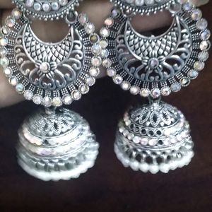 Oxidized Jhumkas With Stones