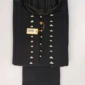 Kurta Chudidar Set (Black-Applique And Dori Work)