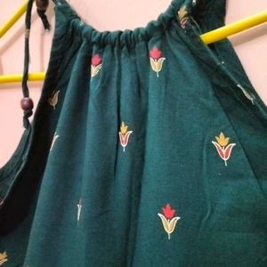 Bottle Green Sleeveless Kurti