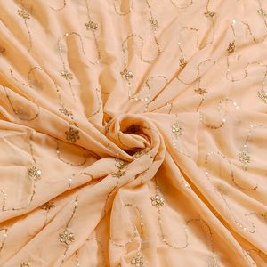 Women Peach Zari Embroidered Semi Stitched Fabric