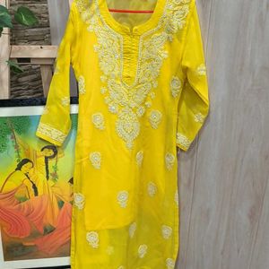 Yellow Chikankari Kurti