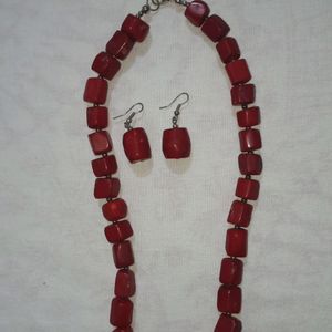 Red Necklace With Earrings