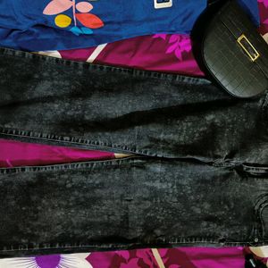 Charcoal black straight fit jeans at sale price