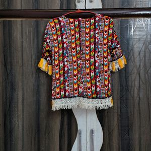 Vibrant Ethnic Jacket With Tassels