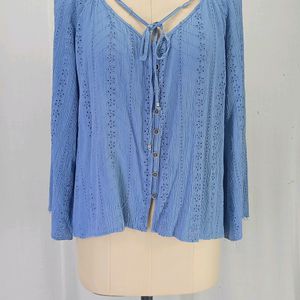 New Eyelet Blue Top