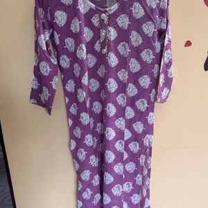 Lavender Floral Print Kurta Pant Set