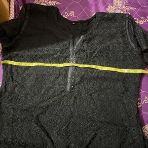 Black Kurta With Netted Sleeves