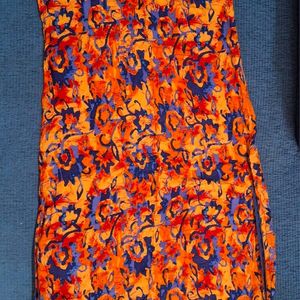 Vibrant Orange A-line Sleeveless Boat Neck Kurti