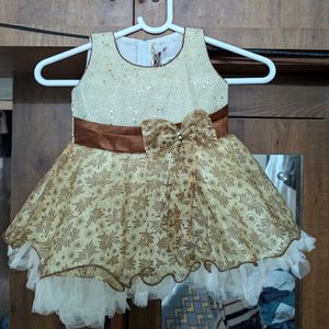 New Gold Color Beautiful Frock Size 6-12month Baby