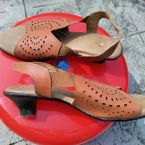 Brown Patterned Open Toe Heels - UK 5