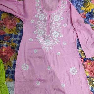 Pink Chikankari Straight Kurta