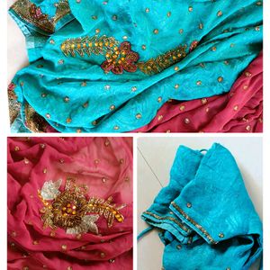 Bridal heavy saree with full hand zardozi work .