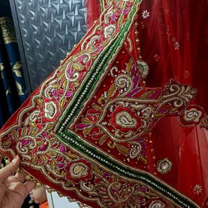 Beautiful Heavy Hand Work Hot Red Color Lehenga