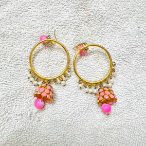 Golden And Pink Earrings