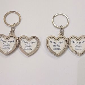 Heart Teddy Metal Photo Frame Keychain 1 Set