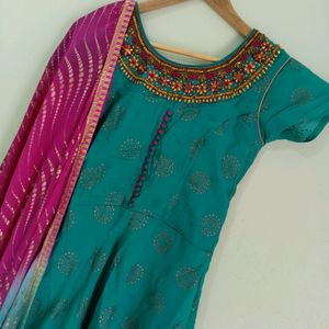 Blue Anarkali Gown With Dupatta