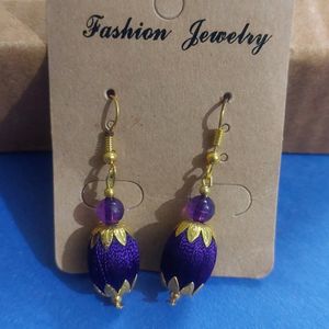 "Elegant Purple Silk Thread Bead Earrings(Like New