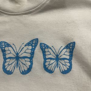 White Crop Top With Blue Butterflies