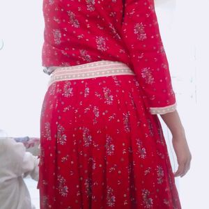 Brick Red Flowy Chiffon New Lehnga Choli Never Wor