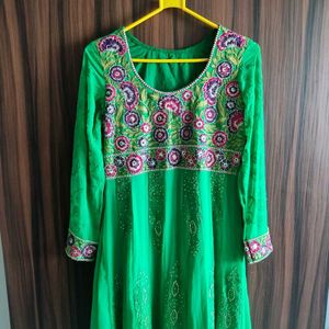 Festive Peacock Green Anarkali Dress ❤️