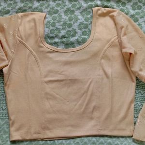 Golden 3/4 th Frill Sleeve Blouse. Stretchable