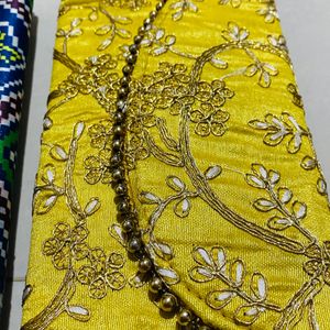 Women Blue Yellow Patola Print Embroidery Clutch