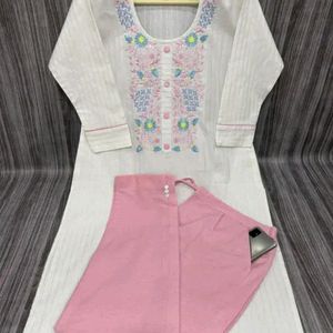 White Pink Kurta Pant Set