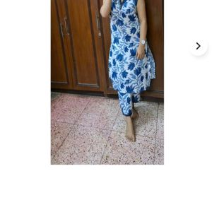 Woman New Kurta Pant Set Blue&White