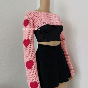 Crochet Pink Herzen Bolero 💓