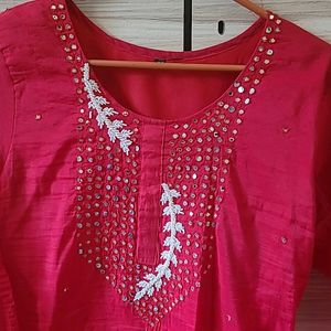 Red Handwork Silk Kurta Size 42