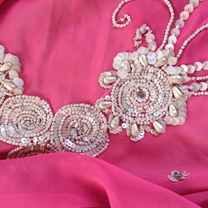 Lovely pink Pearl Work saree Georgette