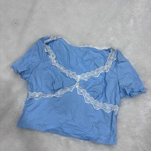 DIWALI SALE Baby Blue Coquette Crop Top