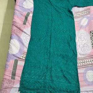 Peacock Green Chickankari Kurti