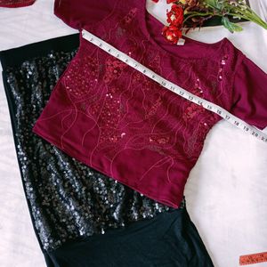 Partywear Skirt And Top With Pearl Embroidery