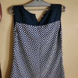 Navy Blue A Line Round Neck Geometric Pattern Top