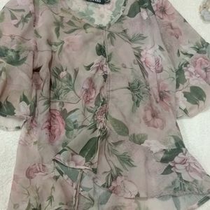 SASSAFRAS Floral translucent Peplum Top