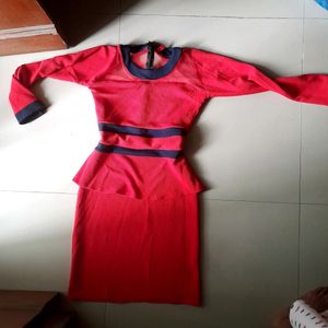 Red Stretchable Sweater Dress Pencil Skirt winter