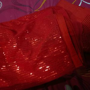 Ready To Wear Saaree Sequence Red Saree.