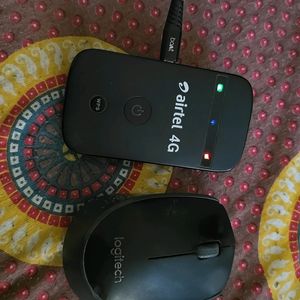Airtel 4G Wifi Hotspot And Logitech Wireless Mouse