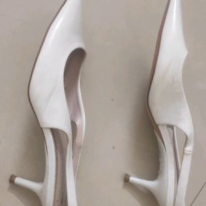 Zara White Glossy Slingback Heels