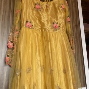 Yellow Colour Net Gown Full Slvees