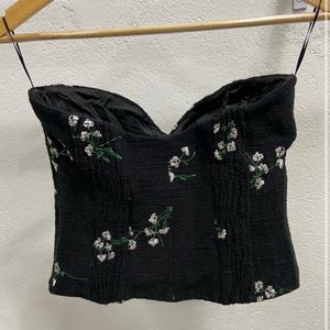 Zara black floral embroidered corset