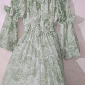 Green And White Frock