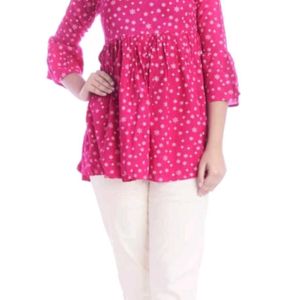 Casual Bell Sleeves Printed Women Pink Top