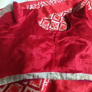 Half-and-half Dark Red Art Silk saree